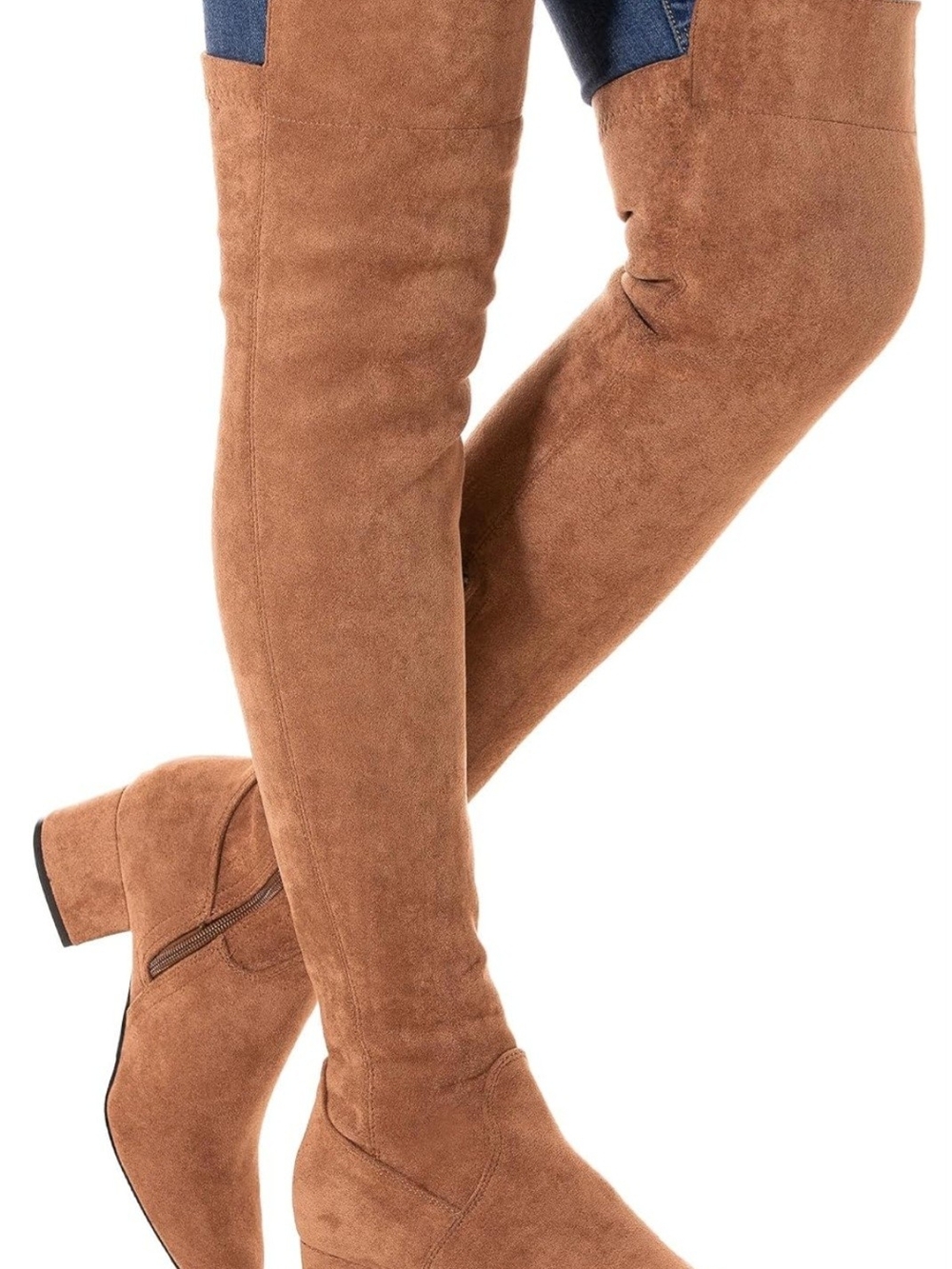 Over-the-Knee Suede Block Heel Boots - Brown